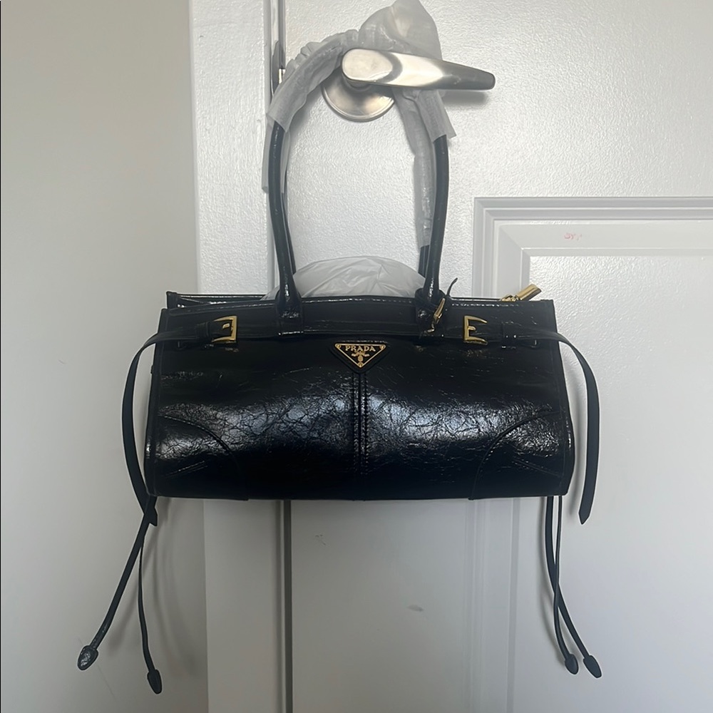 Black Leather east west Handbag